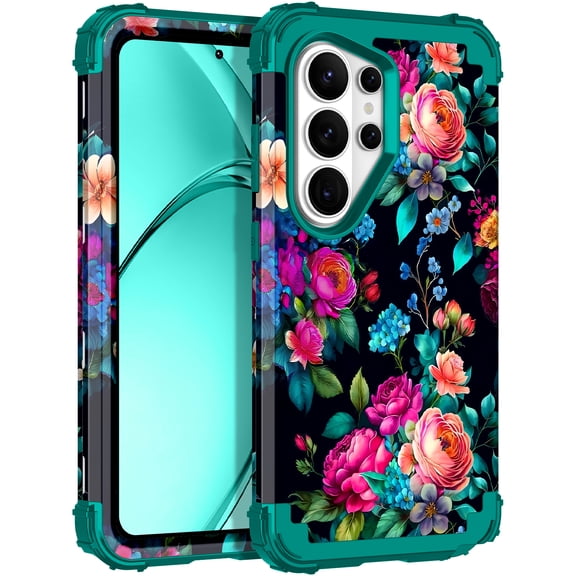 CASEFIV for Samsung Galaxy S26 Ultra Case,Glow in The Dark,Shockproof Protection Hard PC Soft Flexible TPU Bumper Drop Protective Protective Phone Cover Case for Galaxy S26 Ultra,Green Rose Flower