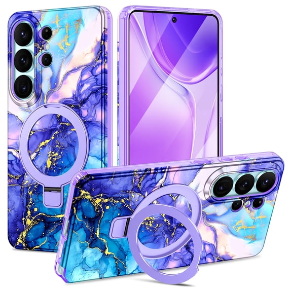 CASEFIV for Samsung Galaxy S26 Ultra Case,[Magnetic Invisible Stand][Military-Grade Drop Protection] Slim Glossy Marble Pattern Back Shockproof Protective Phone Cover,Purple Marble