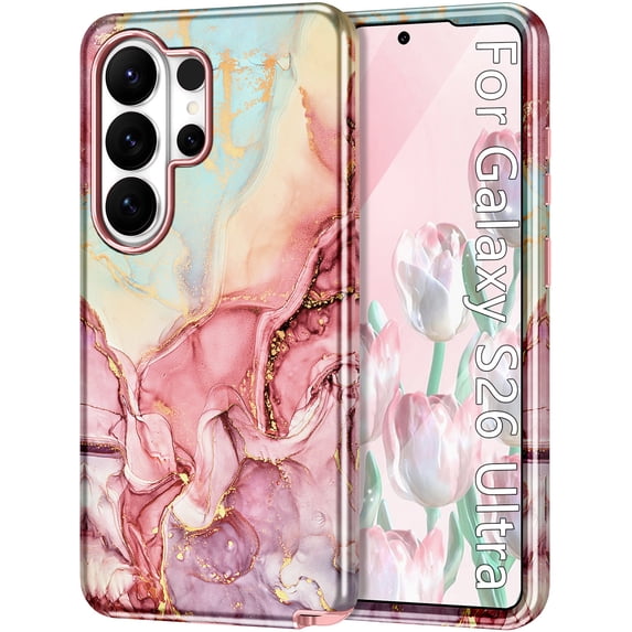 CASEFIV for Samsung Galaxy S26 Ultra Case,Marble Pattern Design Slim Rugged Shockproof Protective Anti-Scratch Phone Cover for Women Men Girls,Rose Gold Marble