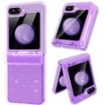 thumbnail image 1 of CASEFIV for Samsung Galaxy Z Flip 5 Case,Built in Front Screen Protector,Gold Glitter Marble Pattern Hard PC Slim Shockproof Full Body Drop Protective Case,Purple, 1 of 8