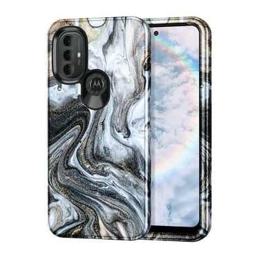 CASEFIV for Motorola G Power 2022 Case,Marble Pattern Heavy Duty Shockproof Full Body Protective Phone Covers for Women Girls,Gray