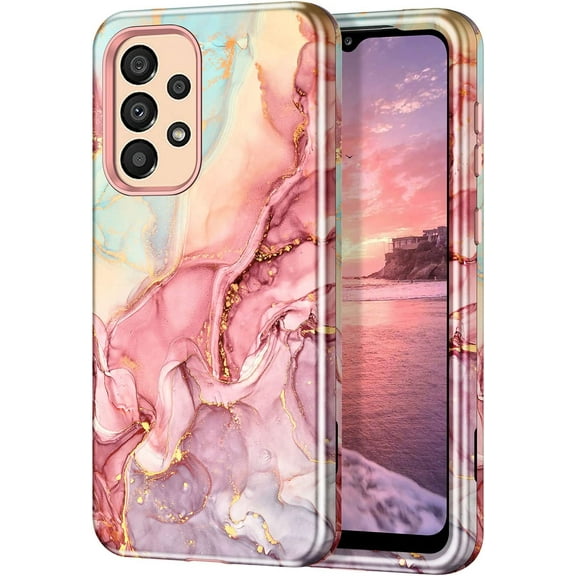 CASEFIV for Samsung Galaxy A33 5G Case,Marble Pattern Heavy Duty Shockproof Full Body Protective Phone Covers for Women Girls,Rose Gold