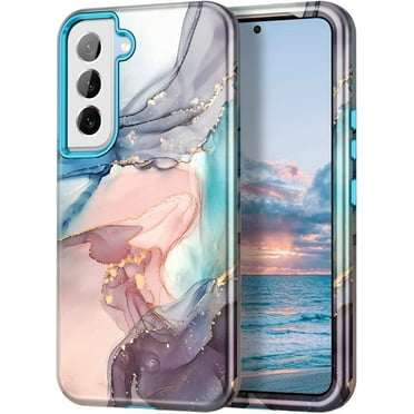 CASEFIV for Samsung Galaxy S22 Plus 5G Case,Marble Pattern Heavy Duty Shockproof Full Body Protective Phone Covers for Women Girls,Blue Gray