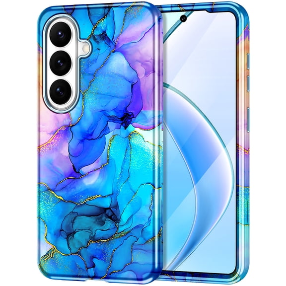 CASEFIV for Samsung Galaxy S26 Case,Marble Pattern Design Slim Rugged Shockproof Protective Anti-Scratch Phone Cover for Women Men Girls,Blue Marble