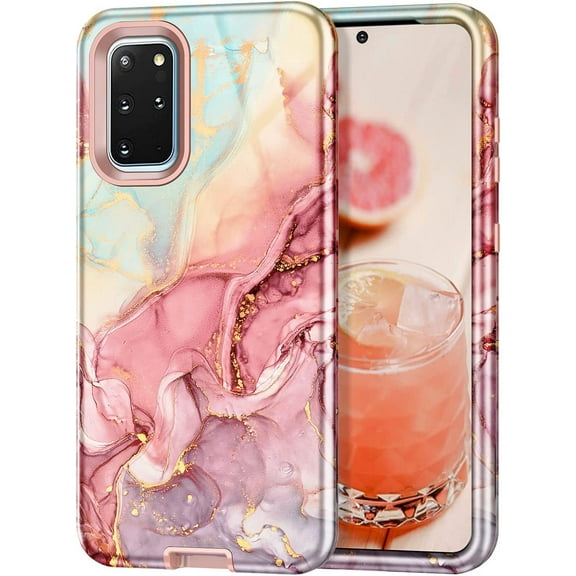 CASEFIV for Samsung S20 Plus/S20+ Case,Marble Heavy Duty Shockproof Full Body Protective Phone Covers for Women Girls,Rose Gold