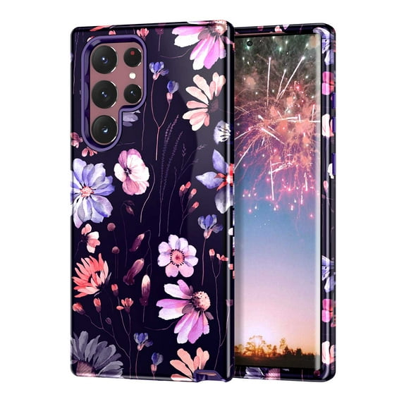 CASEFIV for Samsung S20 Ultra Case,Heavy Duty Shockproof Hybrid Hard PC Protection Cover for Women Girls,Marble/Deep Purple