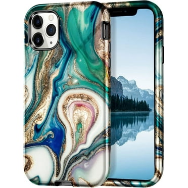 CASEFIV for iPhone 11 Pro Max Case,Marble Pattern Heavy Duty Shockproof Full Body Protective Phone Cover for Women Girls,Blue/Drift Sand