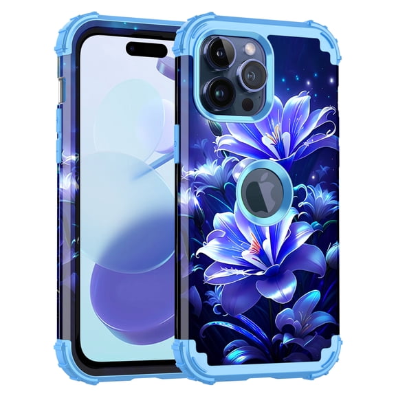 CASEFIV for iPhone 15 Pro Case,Glow in The Dark Three Layer Heavy Duty Shockproof Protective Case for iPhone 15 Pro 6.1 inch,Navy Blue