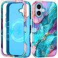 thumbnail image 1 of CASEFIV for iPhone 17 Case,Compatible with Mag-Safe,Slim Shockproof Rugged Marble 6.3 inch Phone Case for Women Girls,Blue, 1 of 7