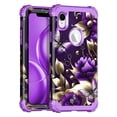 thumbnail image 1 of CASEFIV for iPhone XR Case,Heavy Duty Shockproof Protection Hard Plastic Bumper +Soft Silicone Rubber Protective Case,Purple/Gold, 1 of 8