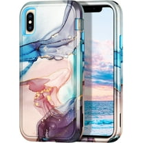 CASEFIV for iPhone Xs Max Case,Marble Pattern Heavy Duty Shockproof Full Body Protective Phone Cover for Women Girls ,Blue Gray