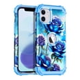 thumbnail image 1 of CASEFIV for iPhone 11 Case,Shiny in The Dark Three Layer Heavy Duty Shockproof Protection Hard Plastic Bumper +Soft Silicone Rubber Protective Case 6.1 inch,Blue Rose, 1 of 6