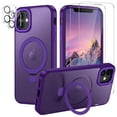 thumbnail image 1 of CASEFIV for iPhone 11 Case,with Magnetic Invisible Stand [Military Drop Protection] [Compatible with MagSafe] Shockproof Slim Translucent Anti-Slip with 2 Screen Protector+2 Lens Protector,Purple, 1 of 8