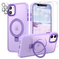 thumbnail image 1 of CASEFIV for iPhone 11 Case,with Magnetic Invisible Stand [Military Drop Protection] [Compatible with MagSafe] Shockproof Slim Translucent Anti-Slip with 2 Screen Protector+2 Lens Protector,Purple, 1 of 8