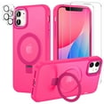 thumbnail image 1 of CASEFIV for iPhone 11 Case,with Magnetic Invisible Stand [Military Drop Protection] [Compatible with MagSafe] Shockproof Slim Translucent Anti-Slip with 2 Screen Protector+2 Lens Protector,Rose Red, 1 of 8