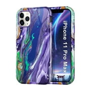 CASEFIV for iPhone 11 Pro Max Case,Marble Pattern 3 in 1 Heavy Duty Shockproof Full Body Hard PC+Soft Silicone Drop Protective Phone Cover for Women Girls,Dreamland River/Purple