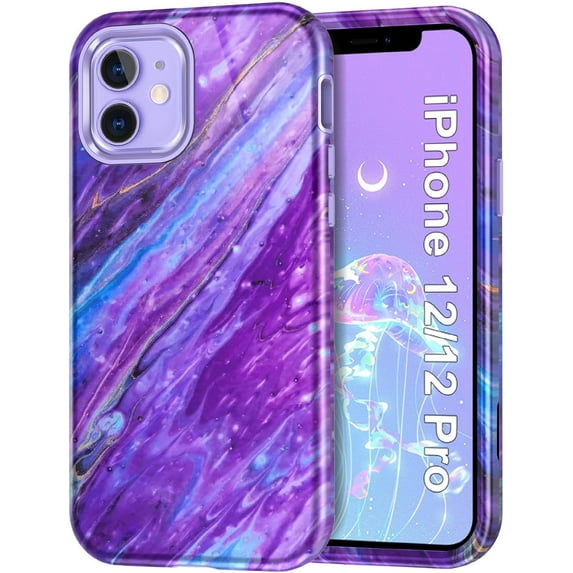 CASEFIV YTC8444-37 Protective Back Cover Cell Phone Case for iPhone 12/12 Pro, Glaze Purple