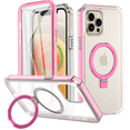 thumbnail image 1 of CASEFIV for iPhone 13 Pro Case with Magnetic Invisible Stand [Compatible with MagSafe] Built-in Screen Protector Military Drop Protection Shockproof Slim Translucent Case Cover, Rose Red, 1 of 7