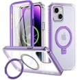 thumbnail image 1 of CASEFIV for iPhone 14 Case, iPhone 13 Case with Magnetic Invisible Stand [Compatible with MagSafe] Built-in Screen Protector Military Drop Protection Shockproof Slim Translucent Case Cover, Purple, 1 of 5