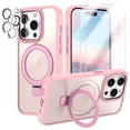thumbnail image 1 of CASEFIV for iPhone 14 Pro Case,with Magnetic Invisible Stand [Military Drop Protection] [Compatible with MagSafe] Shockproof Slim Anti-Slip with 2 Screen Protector+ 2 Lens Protector,Pink, 1 of 7