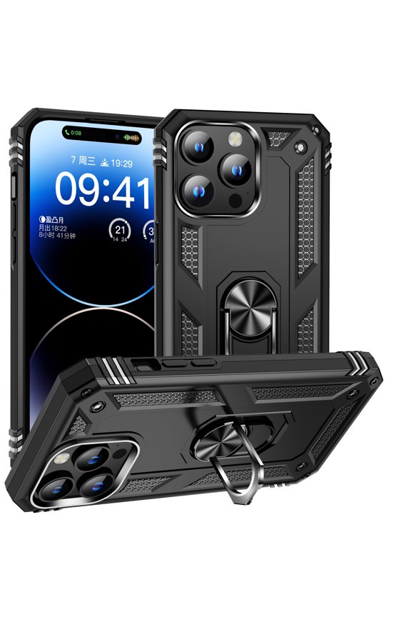 iPhone 15 Pro Max Case,Rugged Military Grade Anti-Fall Shockproof Heavy Duty Protective Phone Case with Kickstand Magnetic Ring Stand Full Body Case for Boys Mens,Red