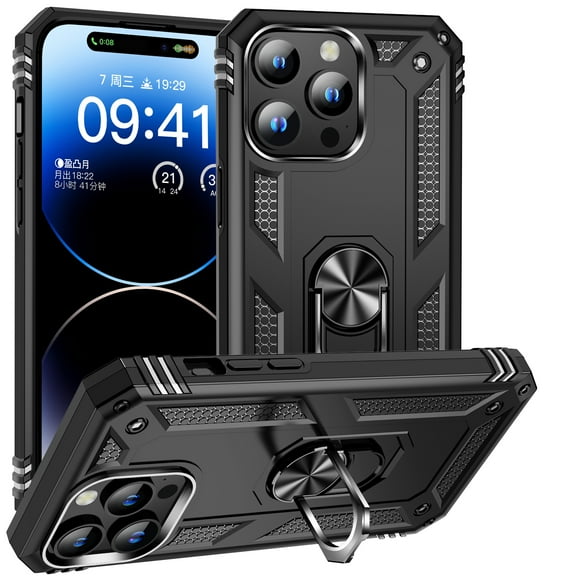 CASEFIV iPhone 15 Pro Max Case,Rugged Military Grade Anti-Fall Shockproof Heavy Duty Protective Phone Case with Kickstand Magnetic Ring Stand Full Body Case for Boys Mens,Red