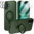 thumbnail image 1 of CASEFIV for iPhone 16 Case,with Magnetic Invisible Stand [Military Drop Protection] [Compatible with MagSafe] Shockproof Slim Translucent Case with 2 Screen Protector+2 Lens Protector,Green, 1 of 8