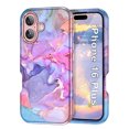 thumbnail image 1 of CASEFIV for iPhone 16 Plus Case,Marble Pattern 3 in 1 Heavy Duty Shockproof Rugged Hard PC+Soft Silicone Drop Protective Girls Women Cover,Light Purple, 1 of 6