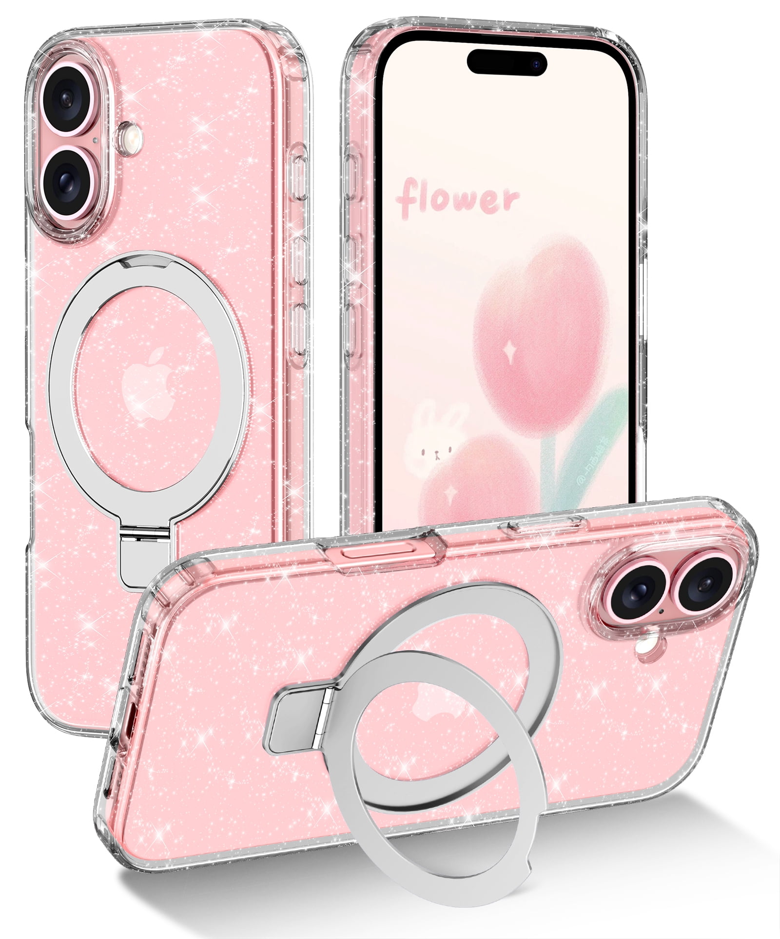 CASEFIV for iPhone 16 Plus Case,with Magnetic Invisible Ring Stand [Compatible with MagSafe],Full Body Rugged Slim Women Men Girl Shockproof Marble Pattern Design Case,Silver