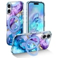 thumbnail image 1 of CASEFIV for iPhone 16 Plus Case,with Magnetic Invisible Ring Stand [Compatible with MagSafe],Full Body Rugged Slim Women Men Girl Shockproof Marble Pattern Design Case,Blue, 1 of 8