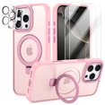thumbnail image 1 of CASEFIV for iPhone 16 Pro Max Case,Compatible with MagSafe,with Magnetic Invisible StandShockproof Slim Translucent Case with 2 Screen Protector + 2 Lens Protector,Hot Pink, 1 of 6