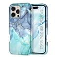 thumbnail image 1 of CASEFIV for iPhone 16 Pro Max Case,Marble Pattern 3 in 1 Heavy Duty Shockproof Rugged Hard PC+Soft Silicone Drop Protective Girls Women Cover,Green Blue, 1 of 5