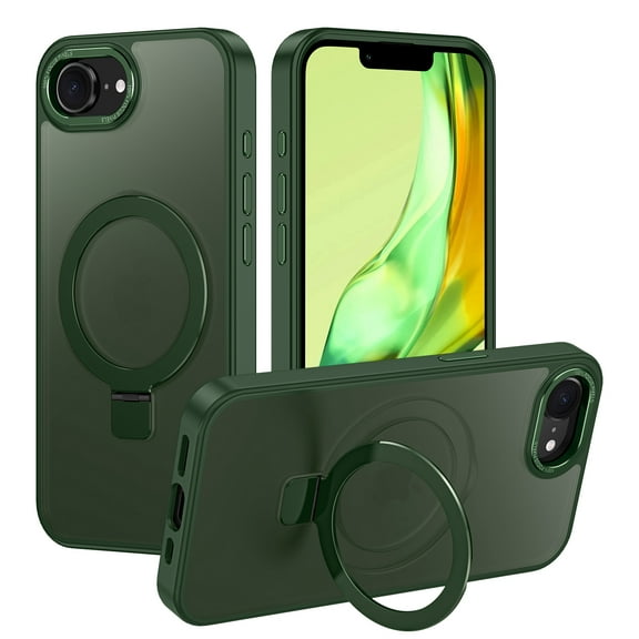 CASEFIV for iPhone 16e Case,with Magnetic Invisible Stand [Military Drop Protection] [Compatible with MagSafe] Shockproof Slim Translucent Anti-Slip,Green