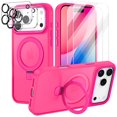 thumbnail image 1 of CASEFIV for iPhone 17 Pro Max Case,with Magnetic Invisible Stand [Compatible with Mag-Safe] Shockproof Slim Translucent Case with 2 Screen Protector+2 Lens Protector,Rose Red, 1 of 8