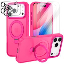 CASEFIV for iPhone 17 Pro Max Case,with Magnetic Invisible Stand [Compatible with Mag-Safe] Shockproof Slim Translucent Case with 2 Screen Protector 2 Lens Protector,Rose Red