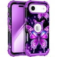 thumbnail image 1 of CASEFIV for iPhone Air Case,Glow in The Dark Heavy Duty Shockproof Protection Hard Plastic Bumper +Soft Silicone Rubber Protective Case for iPhone 17 Air 6.6 inch,Purple Butterfly, 1 of 7