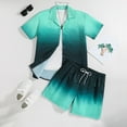 thumbnail image 1 of CASELAND Men's 2 Pieces Summer Outfits Casual Gradient Lapel Short Sleeve Button Up Shirt & Shorts Set for Summer Outdoor Activities, Black Green XL, 1 of 11