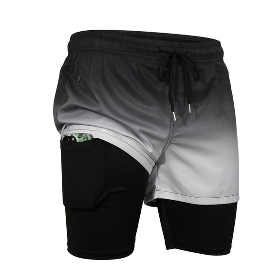 CASELAND Men's 2 in 1 Quick Dry Running Shorts Gym Athletic Workout Shorts for Men Swim trunks with Compression Liner, Black Gray M
