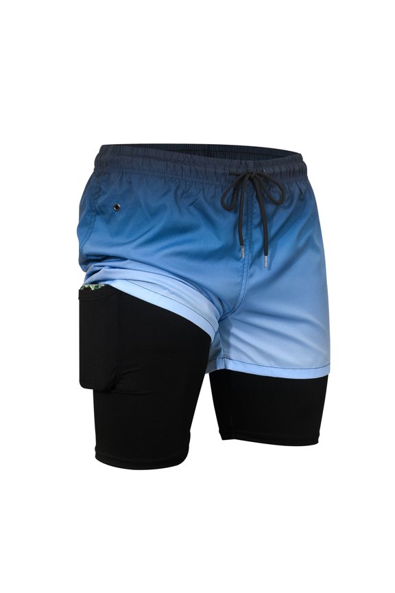 Men's 2 in 1 Quick Dry Running Shorts Gym Athletic Workout Shorts for Men Swim trunks with Compression Liner, Navy Blue M