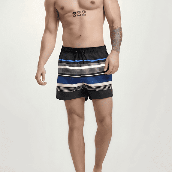 CASELAND Men's Swim Trunks with Compression Liner 2 in 1 Quick Dry Swimming Shorts, Black Stripes S