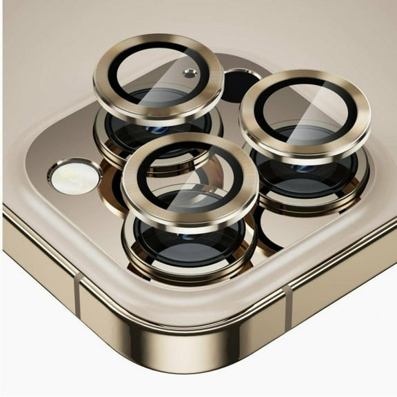 CASELIX Camera Lens Protectors for iPhone 13 Pro, Metal Full Cover Tempered Glass Circle Screen Camera Protection For Apple iPhone 13 Pro, Gold