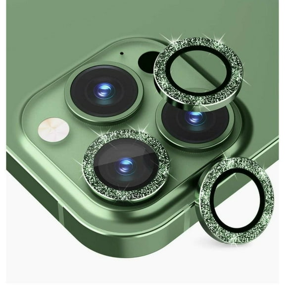 CASELIX Camera Lens Protectors for iPhone 13 Pro, Glitter Green Metal Full Cover Tempered Glass Circle Screen Camera Protection For Apple iPhone 13 Pro, Alpine Green