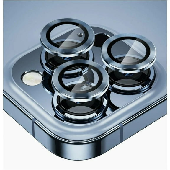 CASELIX Camera Lens Protectors for iPhone 13 Pro Max, Metal Full Cover Tempered Glass Circle Screen Camera Protection For Apple iPhone 13 Pro Max, Sierra Blue