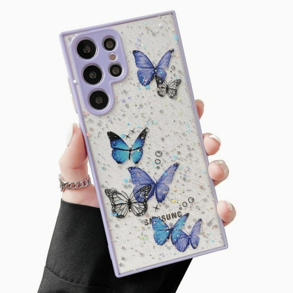 CASELIX Samsung Galaxy Note 20 Ultra Case Butterfly glitter Bling Clear Case, Glitter Case for Women Cute Protective Galaxy Note 20 Ultra Phone Case Cover - Purple