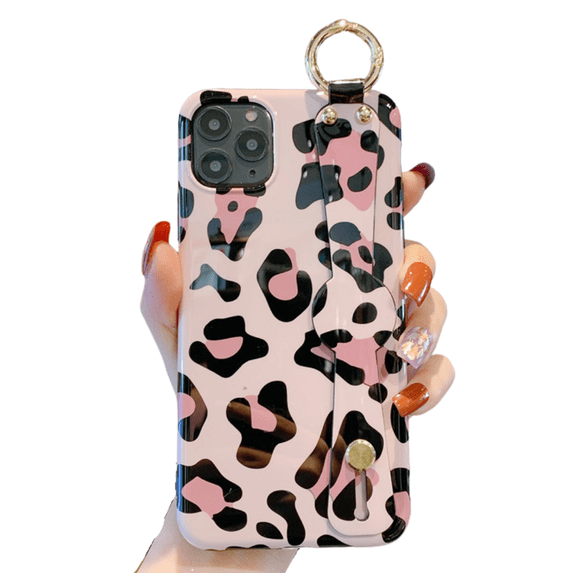 CASELIX iPhone 12 Case, Pink Leopard Protective Cover for Girls Women, Slim Fit with Wrist Strap Anti Scratch Shockproof Bumper Shockproof Case for iPhone 12 6.1"