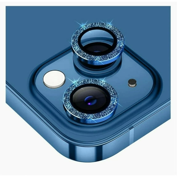 CASELIX iPhone 13 Camera Lens Protector, 9H Tempered Glass Camera Cover Screen Protector Blue Glitter Individual Ring for iPhone 13 2021