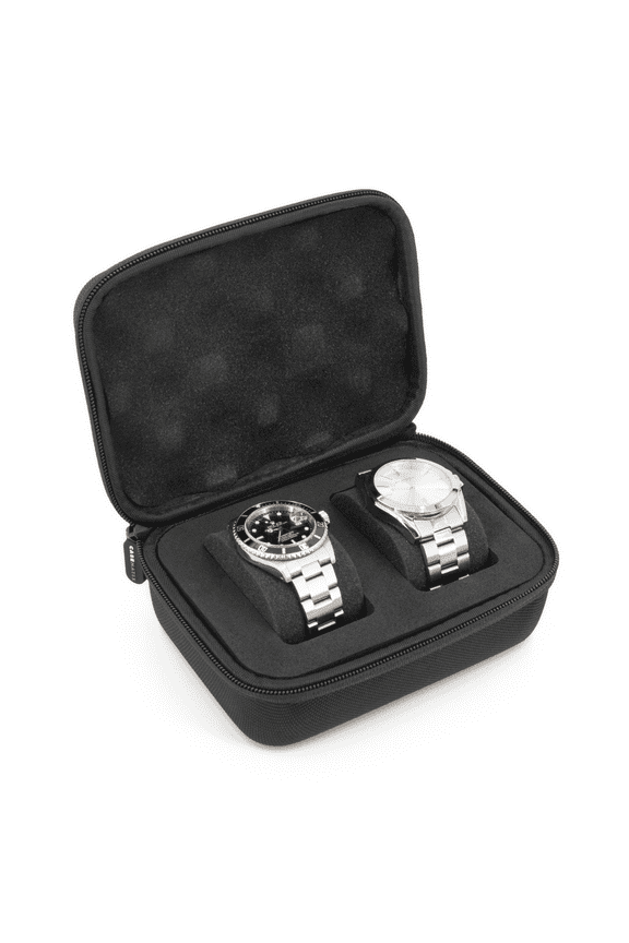 2 Slot Watch Case for Two Watches with Foam Cushions and Carry Handle - Watch Box Holder Only