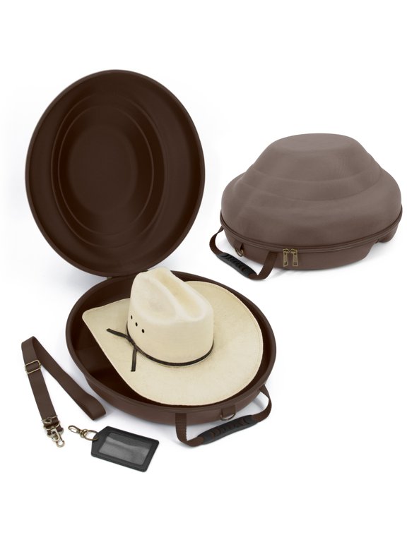 Cowboy Hat Box and Portable Cowboy Hat Storage for Brims Up To 4.75" - Hard Shell Cowboy Hat Case with FoambInsert for Dipping Brims, Brown