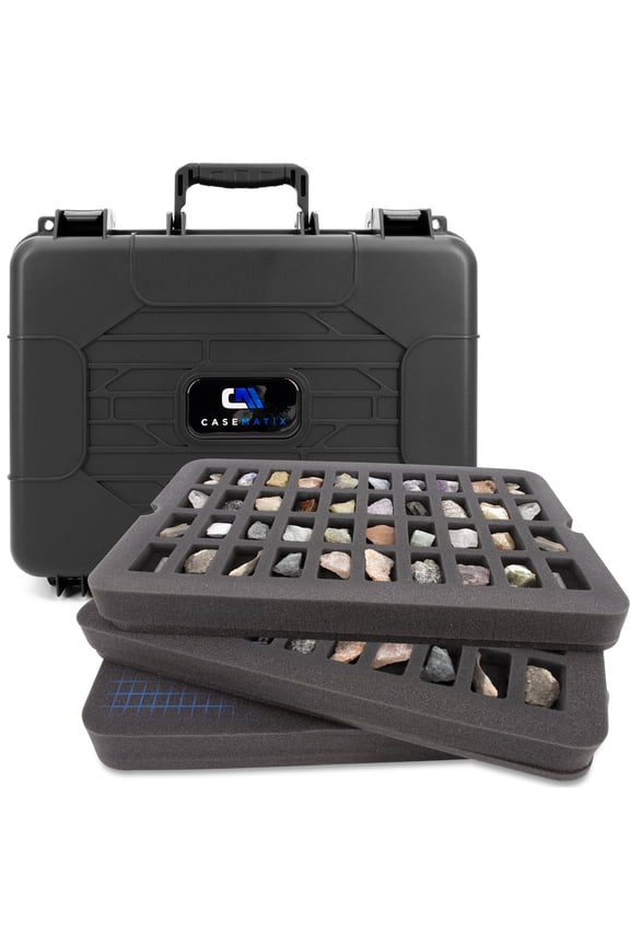 Crystal Storage Case Hard Shell Gemstone Organizer with 80 Slot Foam and Customizable Pluck Foam for Minerals, Specimens, Geodes and Healing Tools