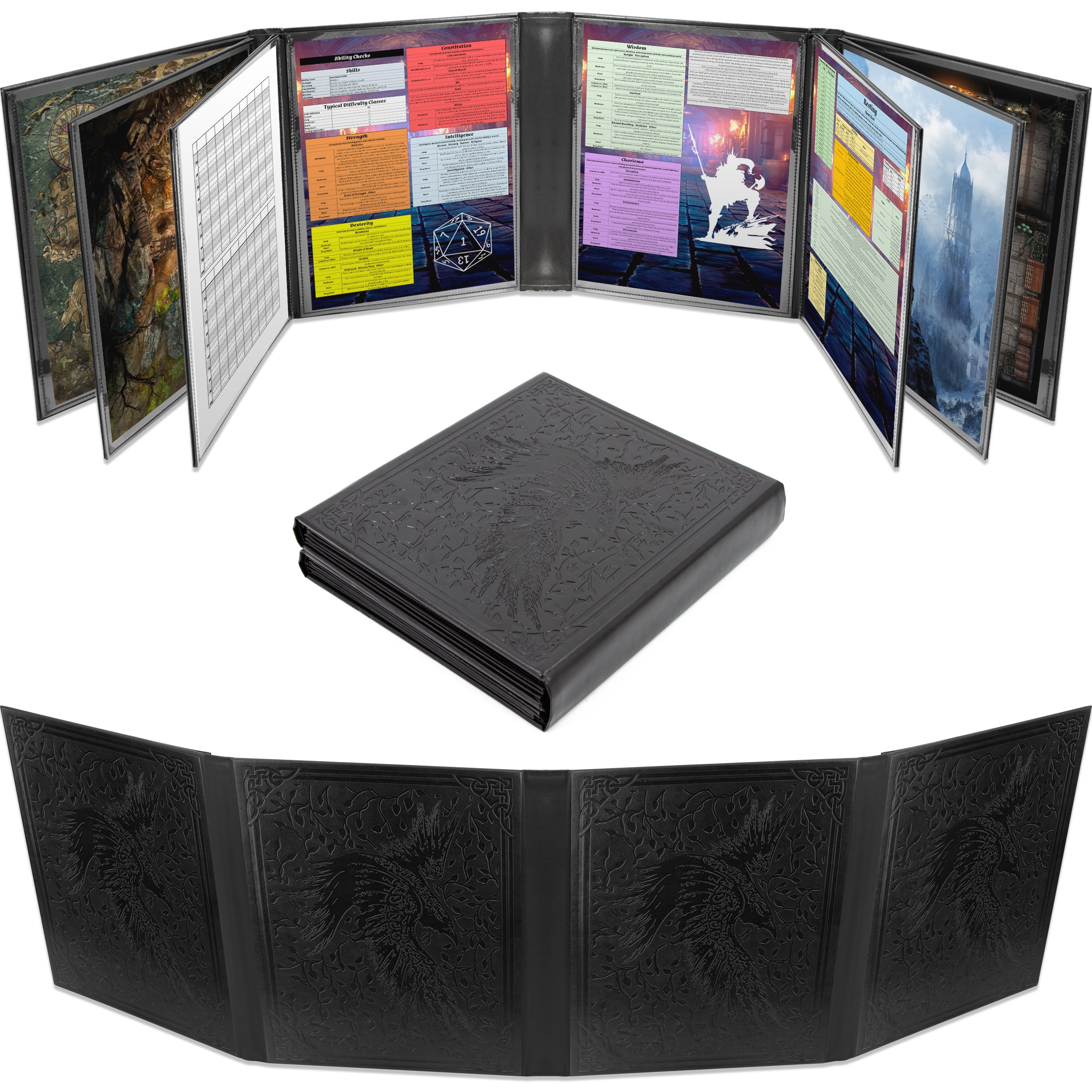 CASEMATIX DM Screen Faux Leather 12-Panel Deluxe GM Screen - Folding Dungeon Master Screen with 4 Swinging Panels for TTRPGs